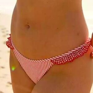 Aerie Bikini Bottom Red White Striped Ruffle Trim‎ Swim Beach Summer S